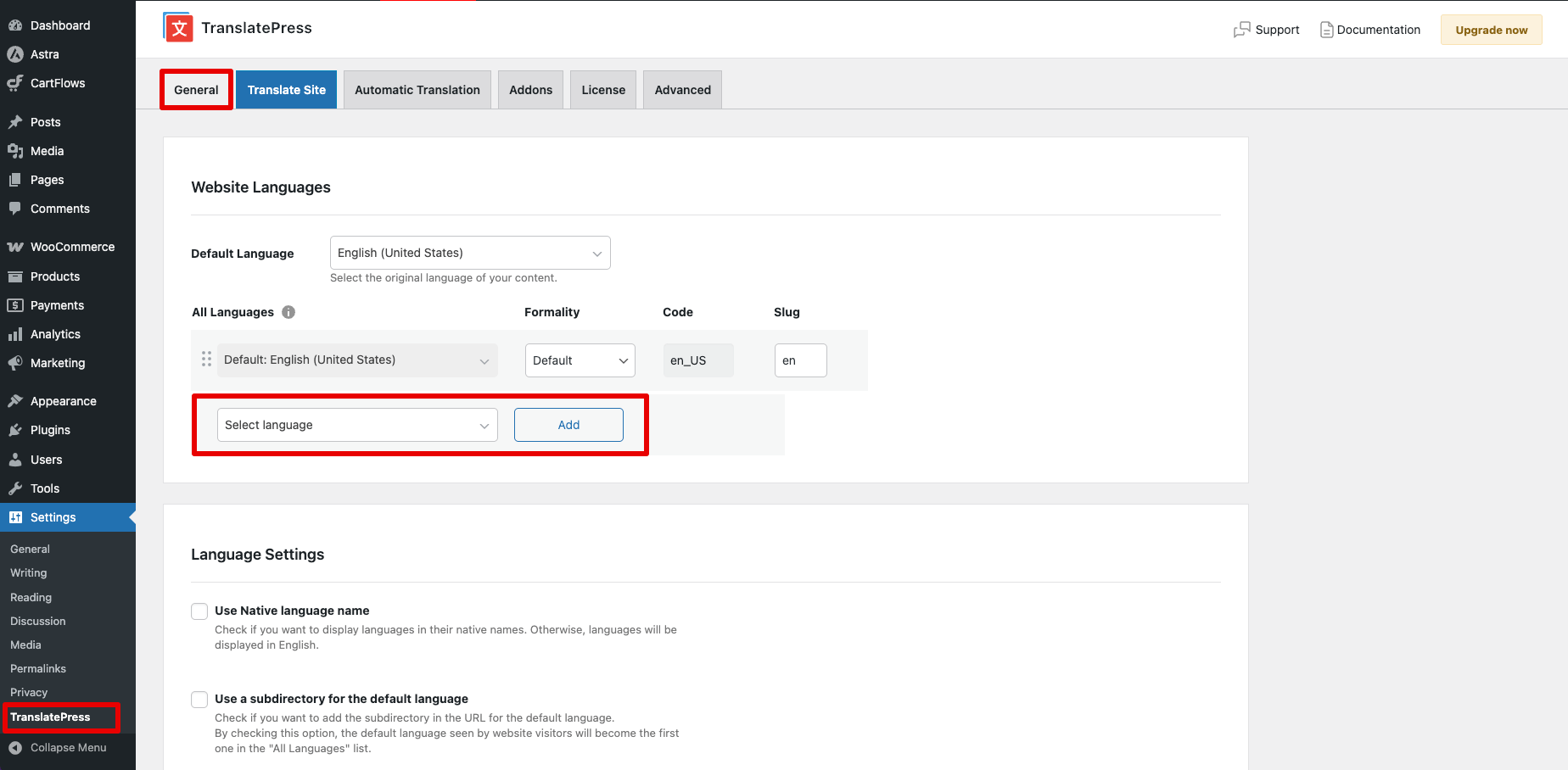Adding language on TranslatePress