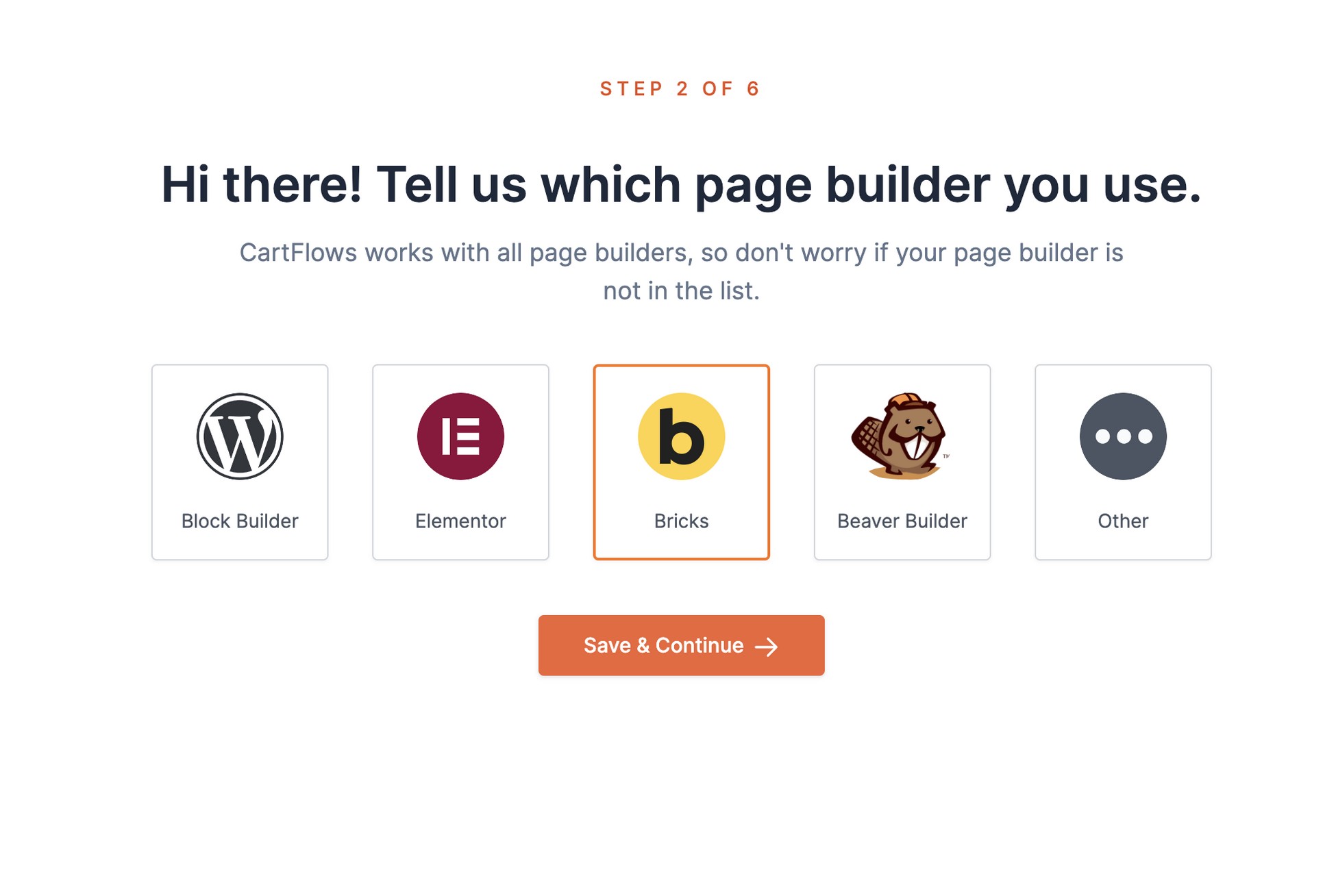 choose bricks builder in cartflows widget