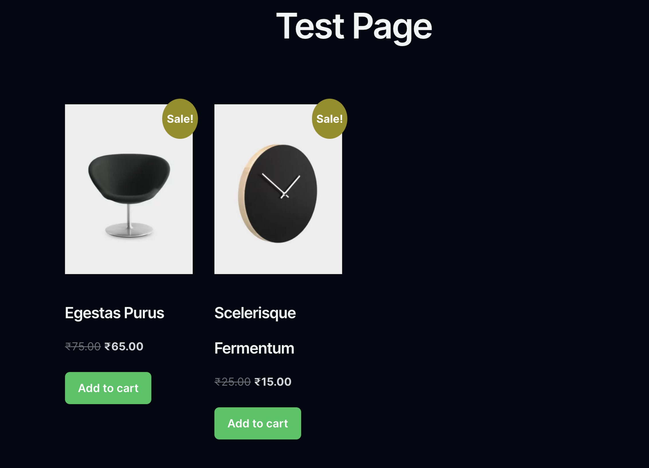 Featured products short code when published on the website.